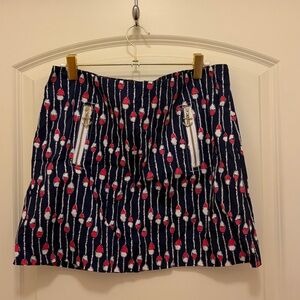 Lilly Pulitzer Navy Patterned A-Line Skirt with Red Accent